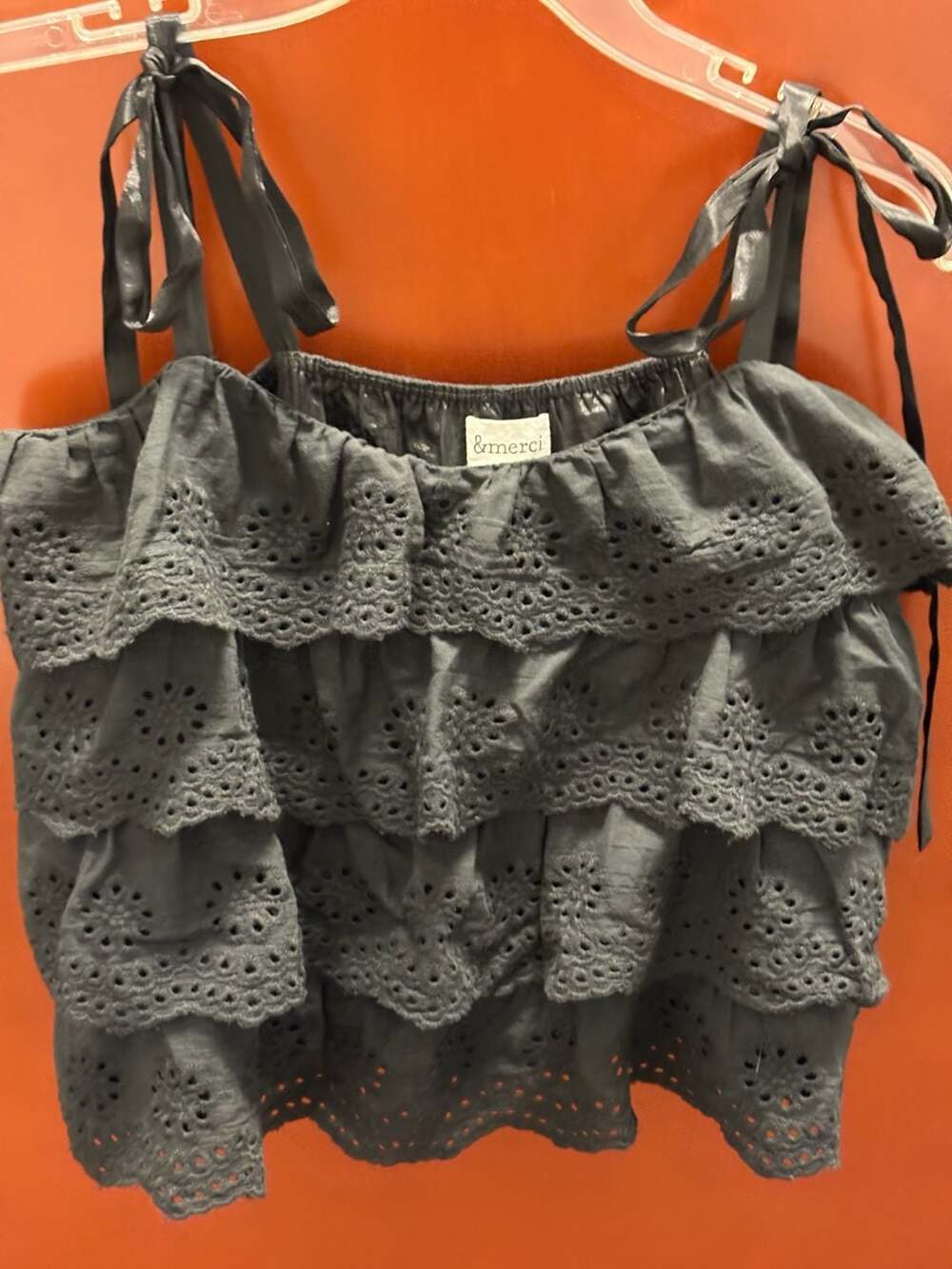 Ruffled Eyelet Whimsical Cottagecore top Size L 100% Cotton Sleeveless Tiered